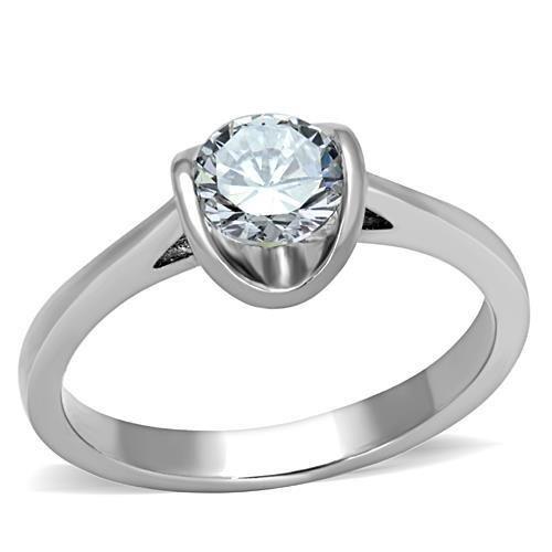 JCE1763 High polished (no plating) Stainless Steel Ring with AAA Grade CZ in Clear
