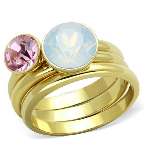 JCE1785 IP Gold(Ion Plating) Stainless Steel Ring with Top Grade Crystal in White