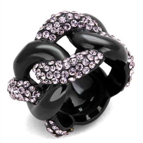 JCE1787 IP Black(Ion Plating) Stainless Steel Ring with Top Grade Crystal in Light Amethyst