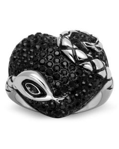 JCE1788 Two-Tone IP Black (Ion Plating) Stainless Steel Ring with Top Grade Crystal in Jet
