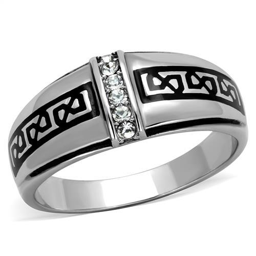 JCE1801 High polished (no plating) Stainless Steel Ring with Top Grade Crystal  in Clear