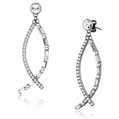 JCE1806 High polished (no plating) Stainless Steel Earrings with Top Grade Crystal in Clear