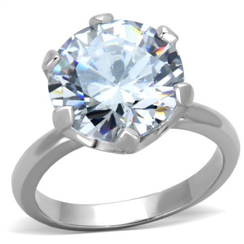 JCE1823 High polished (no plating) Stainless Steel Ring with AAA Grade CZ  in Clear