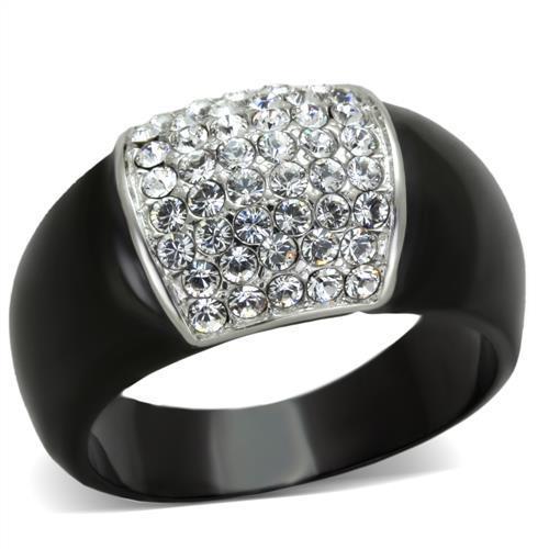 JCE1840 Two-Tone IP Black (Ion Plating) Stainless Steel Ring with Top Grade Crystal in Clear