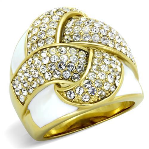 JCE1848 IP Gold(Ion Plating) Stainless Steel Ring with Top Grade Crystal in Clear
