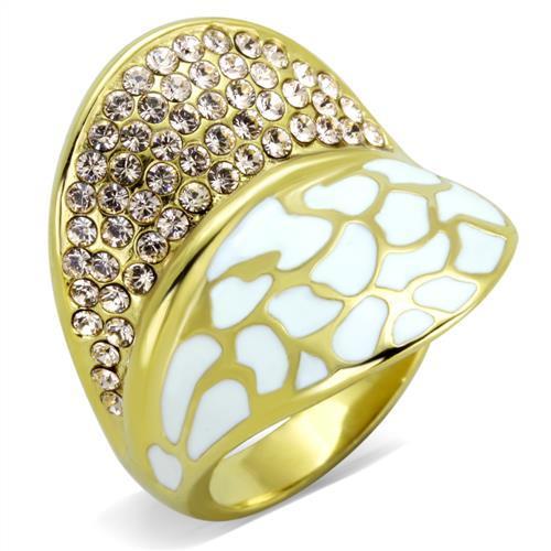 JCE1851 IP Gold(Ion Plating) Stainless Steel Ring with Top Grade Crystal in Clear