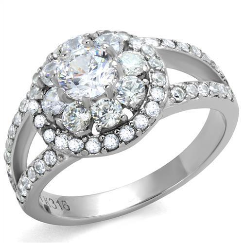 JCE1855 High polished (no plating) Stainless Steel Ring with AAA Grade CZ in Clear