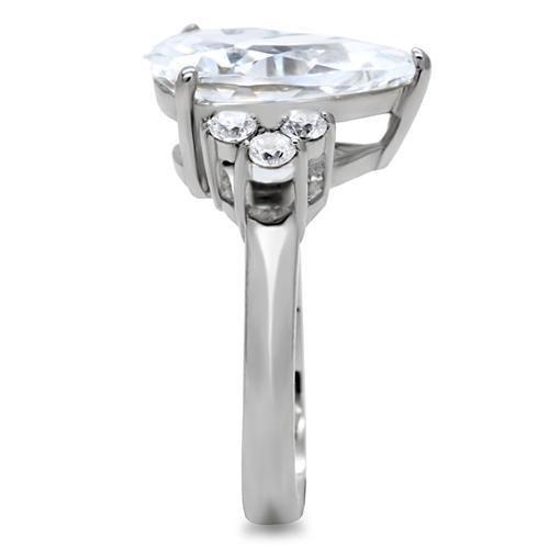 JCE186 High polished (no plating) Stainless Steel Ring with AAA Grade CZ in Clear