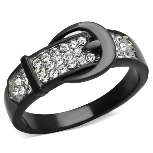 JCE1868 Two-Tone IP Black (Ion Plating) Stainless Steel Ring with Top Grade Crystal in Clear