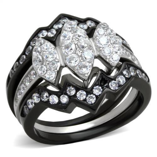 JCE1869 Two-Tone IP Black (Ion Plating) Stainless Steel Ring with AAA Grade CZ in Clear