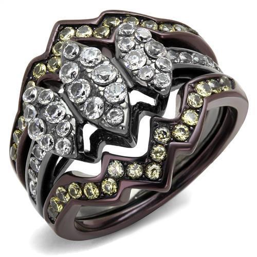 JCE1869LJ IP Light Black (IP Gun) & IP Dark Brown (IP coffee) Stainless Steel Ring with AAA Grade CZ in Clear