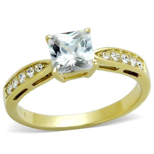 JCE1873 IP Gold(Ion Plating) Stainless Steel Ring with AAA Grade CZ in Clear