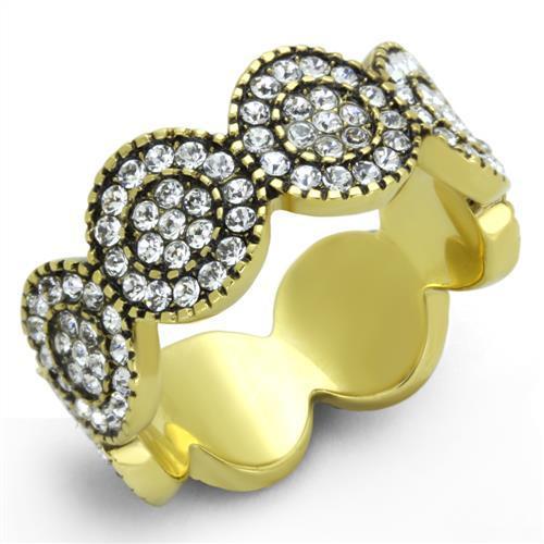 JCE1875 IP Gold(Ion Plating) Stainless Steel Ring with Top Grade Crystal in Clear