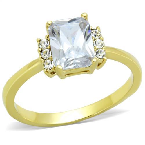 JCE1876 IP Gold(Ion Plating) Stainless Steel Ring with AAA Grade CZ in Clear