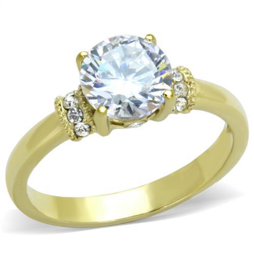 JCE1877 IP Gold(Ion Plating) Stainless Steel Ring with AAA Grade CZ in Clear