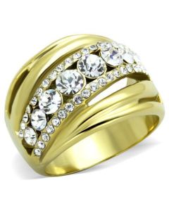 JCE1880 IP Gold(Ion Plating) Stainless Steel Ring with Top Grade Crystal in Clear