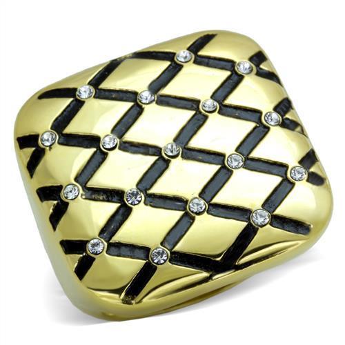 JCE1886 IP Gold(Ion Plating) Stainless Steel Ring with Top Grade Crystal in Clear