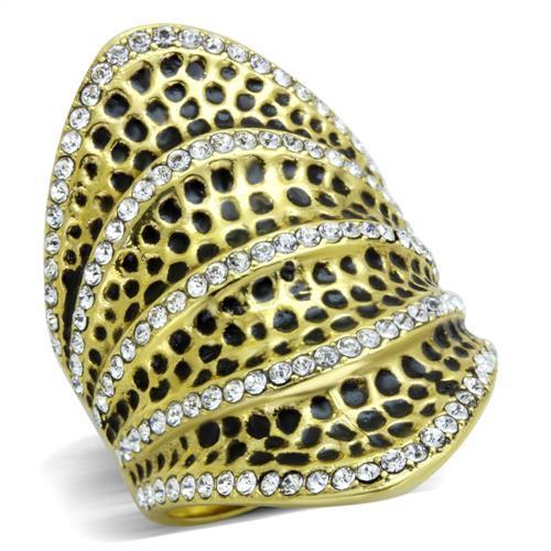 JCE1887 IP Gold(Ion Plating) Stainless Steel Ring with Top Grade Crystal in Clear