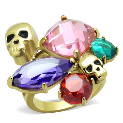 JCE1888 IP Gold(Ion Plating) Stainless Steel Ring with AAA Grade CZ in Multi Color