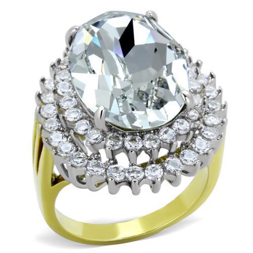 JCE1894 Two-Tone IP Gold (Ion Plating) Stainless Steel Ring with Top Grade Crystal in Clear