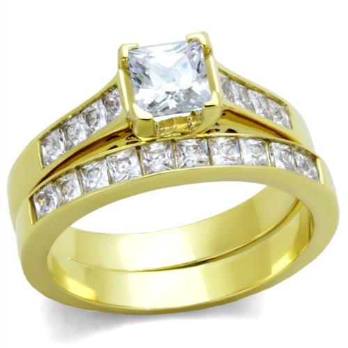 JCE1895 IP Gold(Ion Plating) Stainless Steel Ring with AAA Grade CZ in Clear