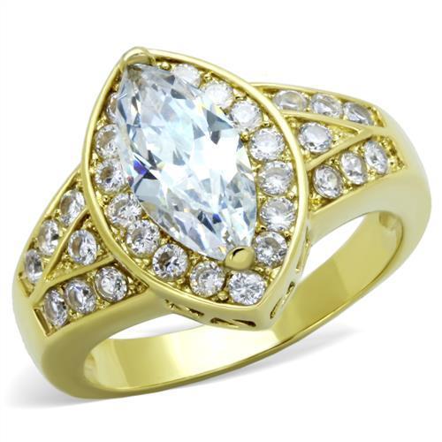 JCE1896 IP Gold(Ion Plating) Stainless Steel Ring with AAA Grade CZ in Clear