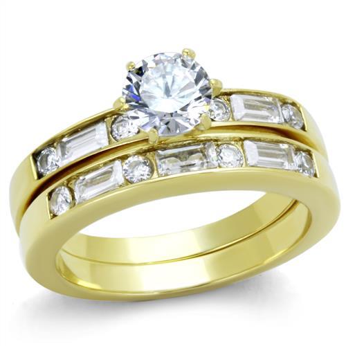 JCE1897 IP Gold(Ion Plating) Stainless Steel Ring with AAA Grade CZ in Clear