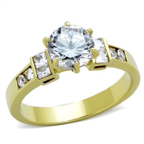 JCE1898 IP Gold(Ion Plating) Stainless Steel Ring with AAA Grade CZ in Clear
