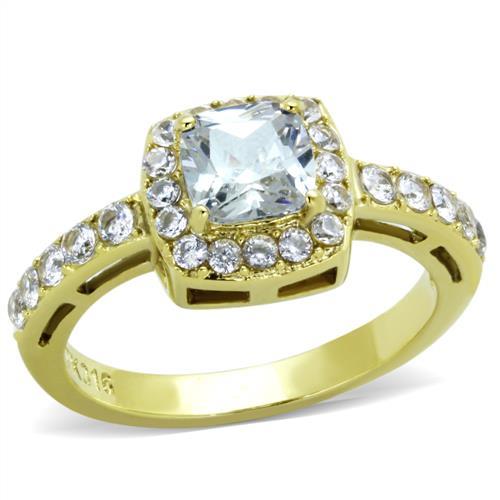 JCE1899 IP Gold(Ion Plating) Stainless Steel Ring with AAA Grade CZ in Clear