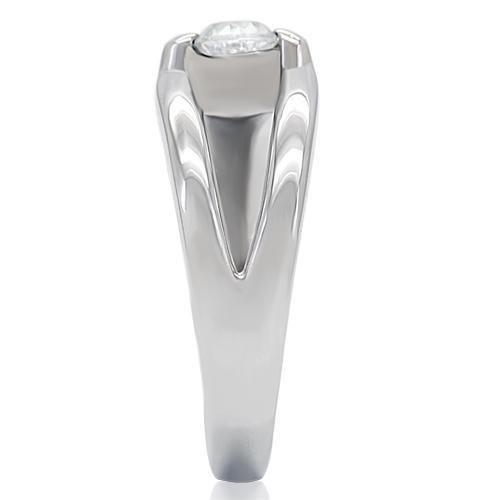 JCE190 High polished (no plating) Stainless Steel Ring with AAA Grade CZ in Clear