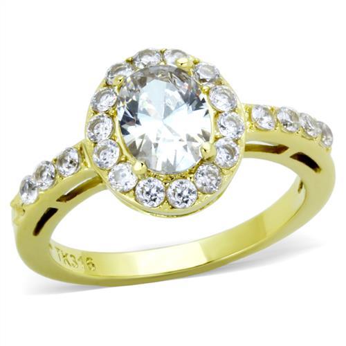 JCE1901 IP Gold(Ion Plating) Stainless Steel Ring with AAA Grade CZ in Clear