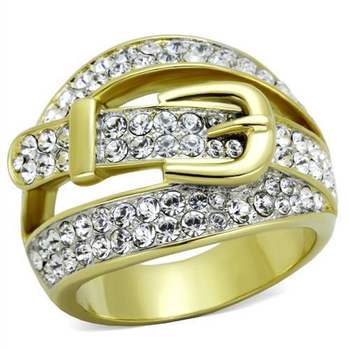 JCE1906 Two-Tone IP Gold (Ion Plating) Stainless Steel Ring with Top Grade Crystal in Clear