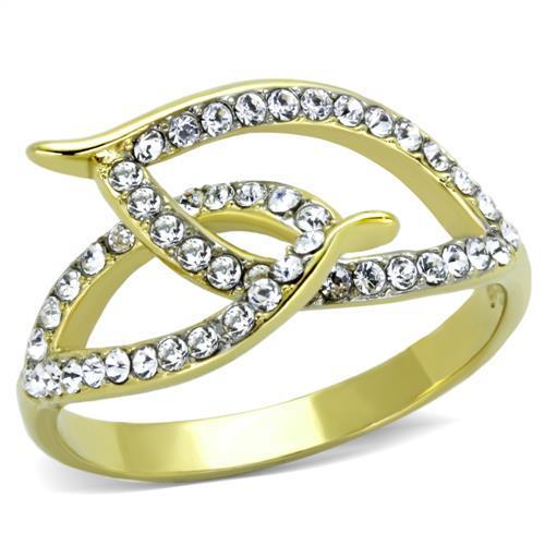 JCE1907 Two-Tone IP Gold (Ion Plating) Stainless Steel Ring with Top Grade Crystal in Clear