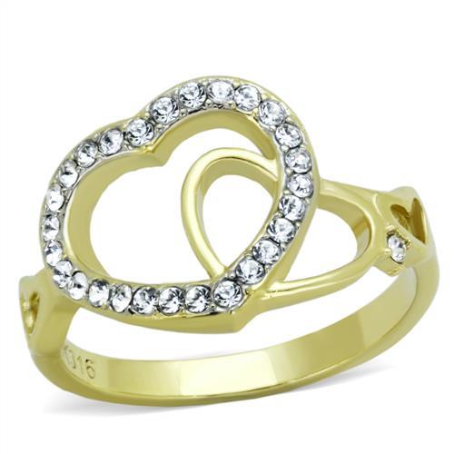 JCE1908 Two-Tone IP Gold (Ion Plating) Stainless Steel Ring with Top Grade Crystal in Clear