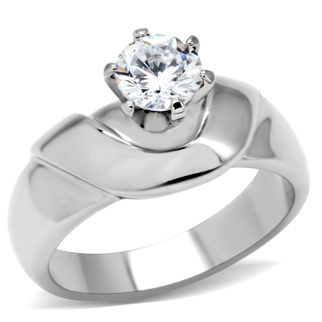 JCE191 High polished (no plating) Stainless Steel Ring with AAA Grade CZ in Clear