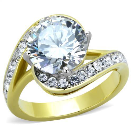 JCE1911 Two-Tone IP Gold (Ion Plating) Stainless Steel Ring with AAA Grade CZ in Clear