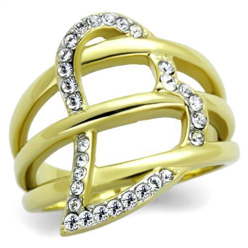 JCE1913 Two-Tone IP Gold (Ion Plating) Stainless Steel Ring with Top Grade Crystal in Clear
