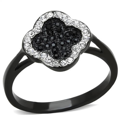 JCE1917 Two-Tone IP Black Stainless Steel Ring with Top Grade Crystal in Jet