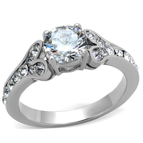 JCE1918 High polished (no plating) Stainless Steel Ring with AAA Grade CZ in Clear