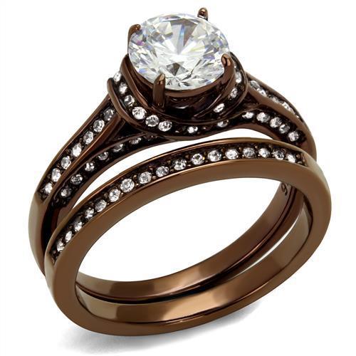 JCE1919LC IP Coffee light Stainless Steel Ring with AAA Grade CZ in Clear