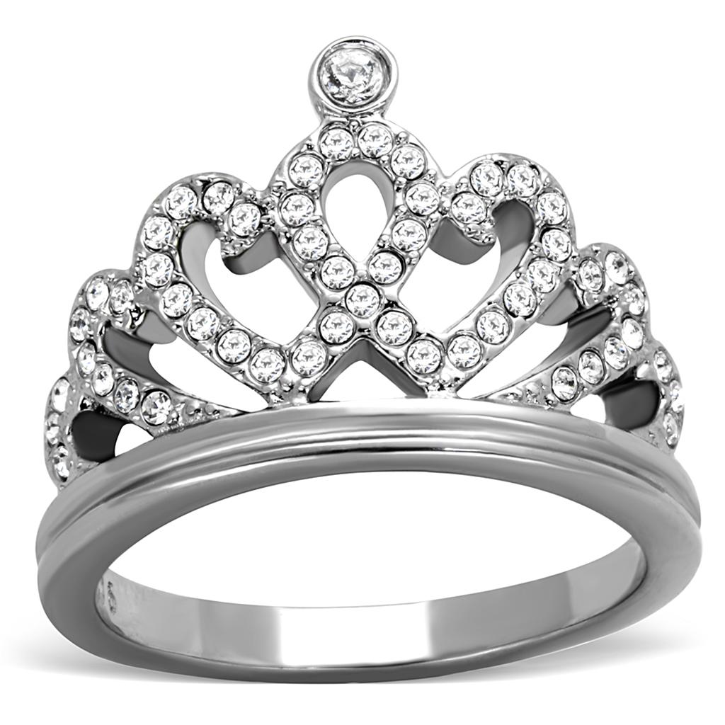 JCE1923 High polished (no plating) Stainless Steel Ring with Top Grade Crystal in Clear