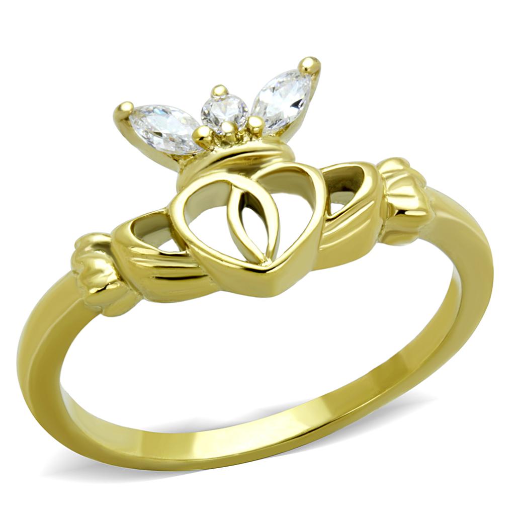 JCE1926 IP Gold(Ion Plating) Stainless Steel Ring with AAA Grade CZ in Clear