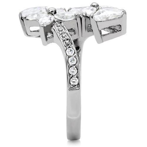JCE196 High polished (no plating) Stainless Steel Ring with AAA Grade CZ in Clear