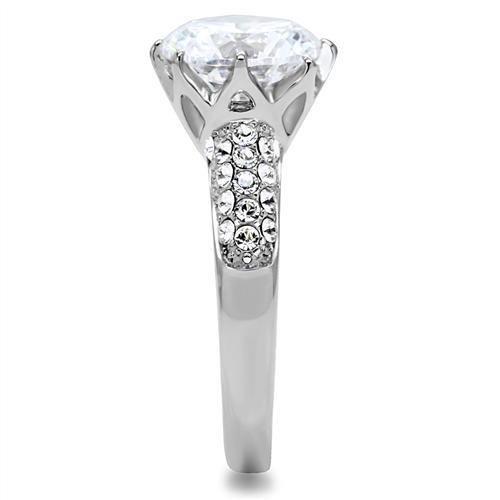 JCE197 High polished (no plating) Stainless Steel Ring with AAA Grade CZ in Clear