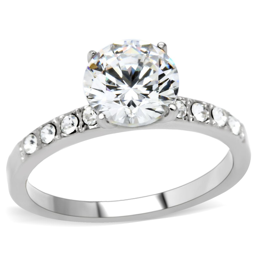 JCE198 High polished (no plating) Stainless Steel Ring with AAA Grade CZ in Clear