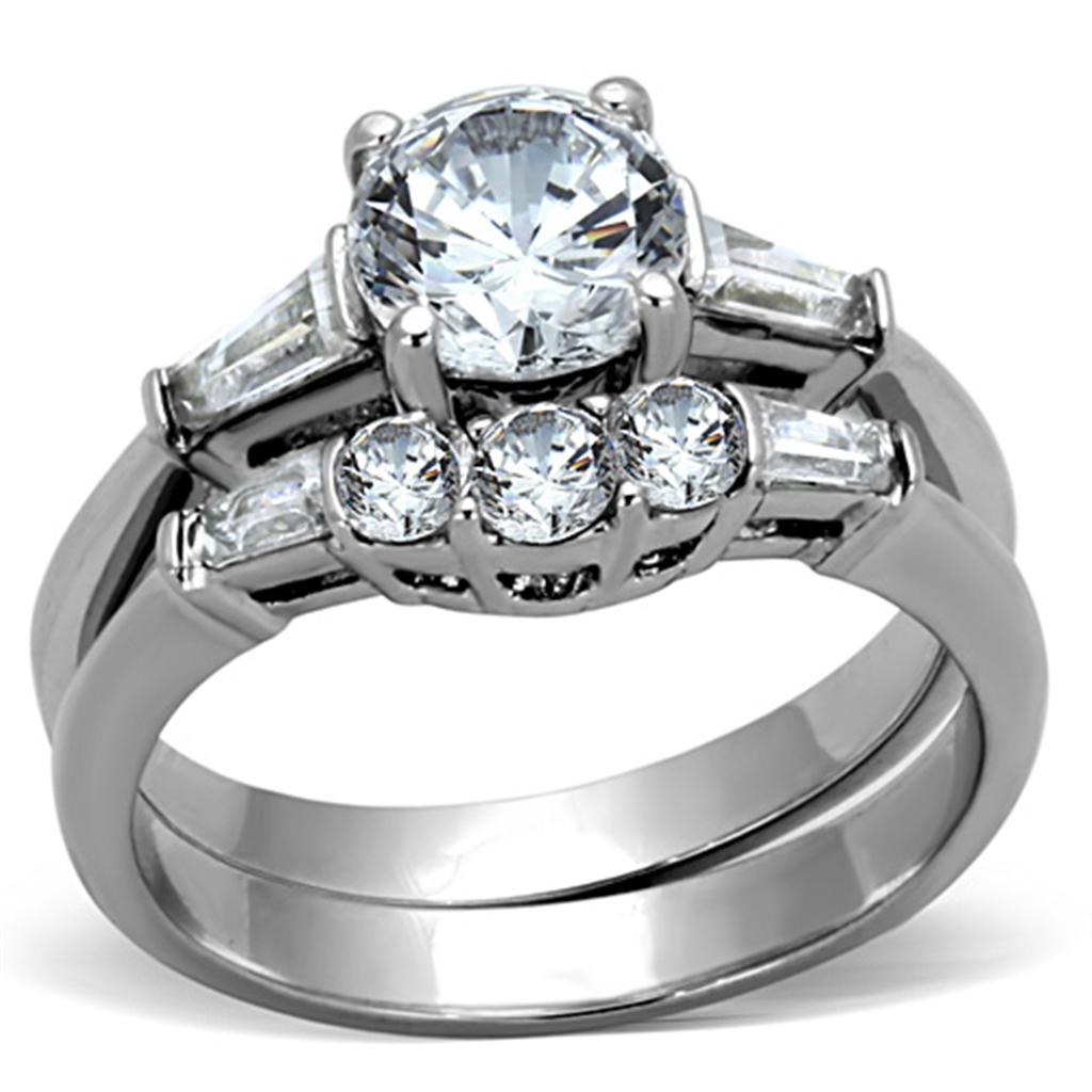 JCE1W001 High polished (no plating) Stainless Steel Ring with AAA Grade CZ in Clear