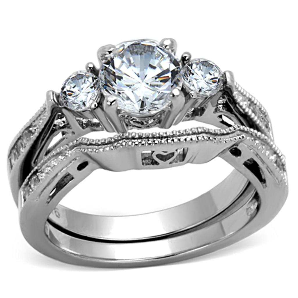 JCE1W002 High polished (no plating) Stainless Steel Ring with AAA Grade CZ in Clear