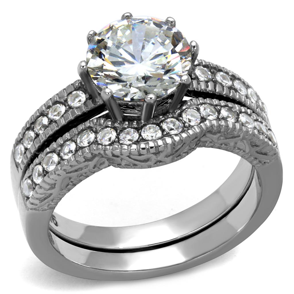 JCE1W007 High polished (no plating) Stainless Steel Ring with AAA Grade CZ in Clear