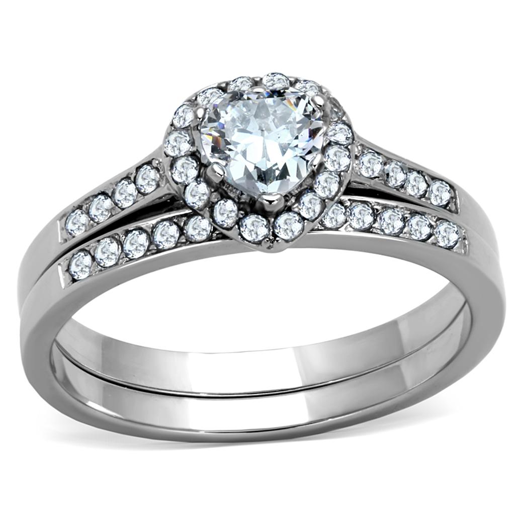 JCE1W161 High polished (no plating) Stainless Steel Ring with AAA Grade CZ in Clear