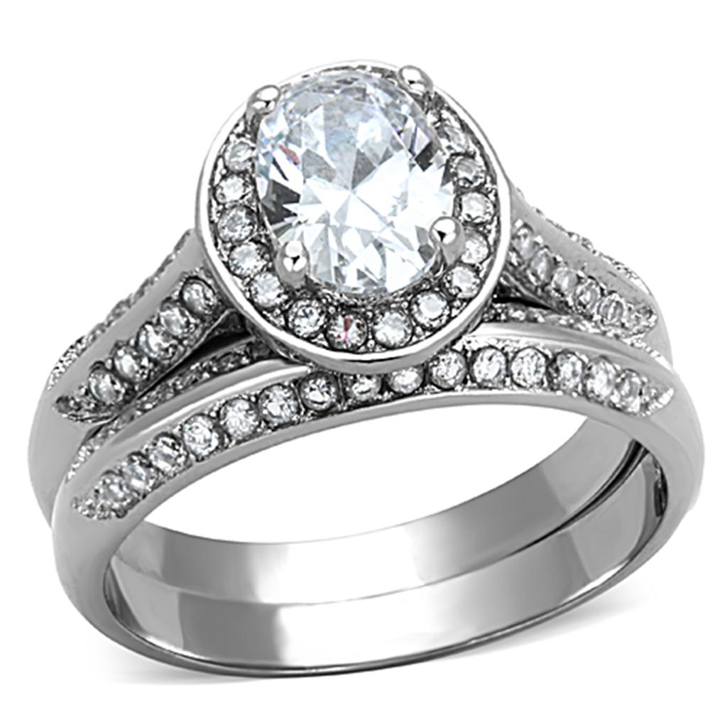 JCE1W163 High polished (no plating) Stainless Steel Ring with AAA Grade CZ in Clear